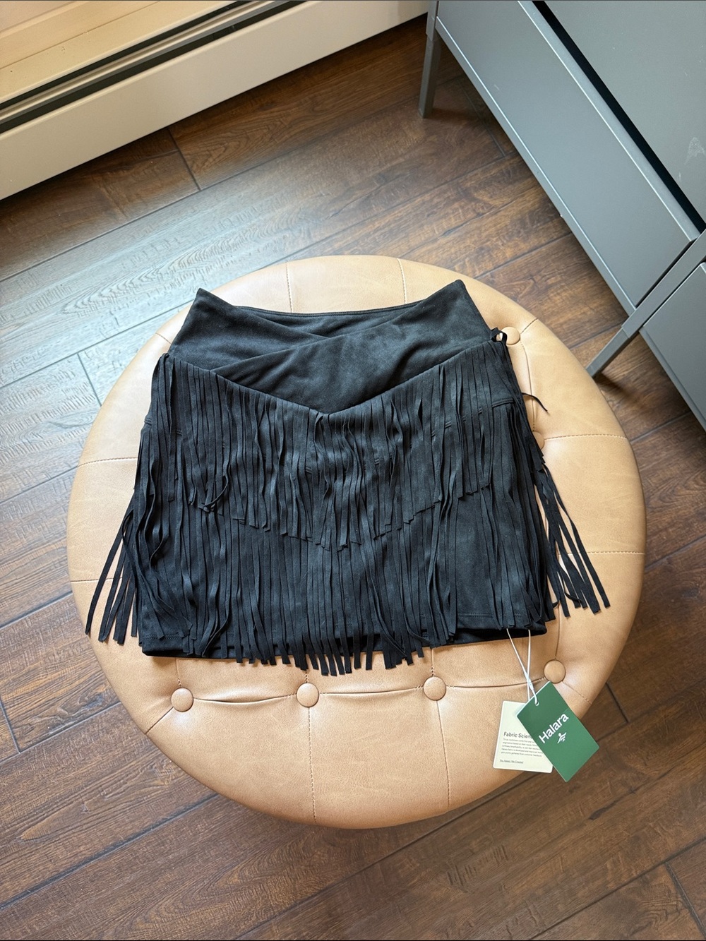HALARA Black Suede Fringe Mini Skirt - Picture 4 of 5